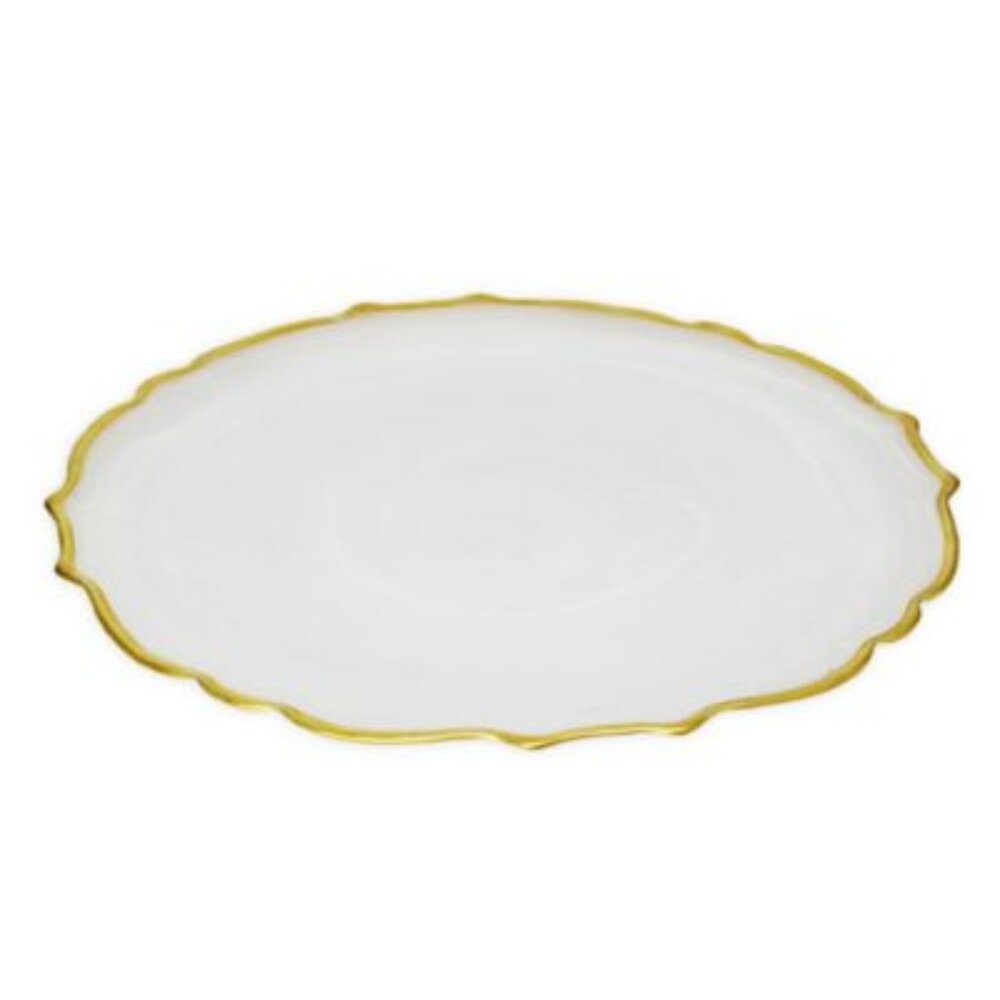 Alabaster Scalloped Chargers with Gold Rim - White set of 4